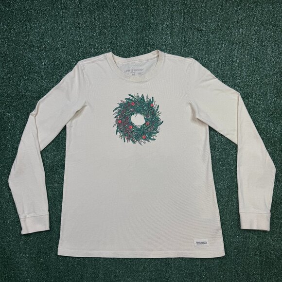 Life Is Good Tops - Life Is Good Graphic T Shirt Women's Size M White Long Sleeve Crew Neck Casual